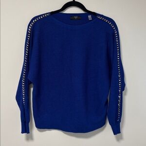 Tahari Royal Blue Knit Top with Chain Accent